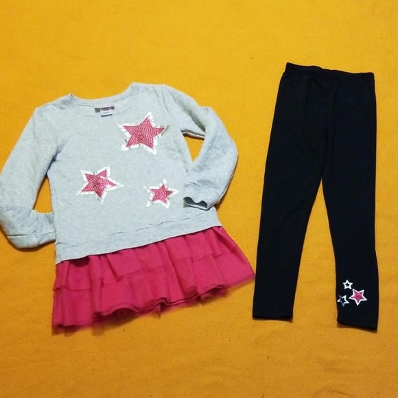 Flapdoodles Girls Pink Gray Sequin Cat Size 2T-6X Tunic Top Pants
